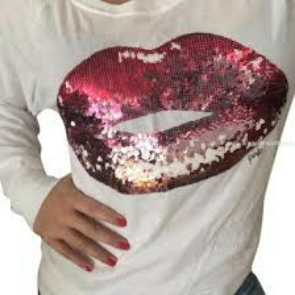 PINK Victoria Secret sequin bling lips long sleeve